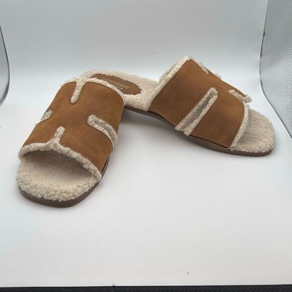 CUSHIONAIRE Women's Cozy Faux Shearling Lined Slide Sandal SIZE 8 WHISKEY PREOWN - Picture 6 of 9